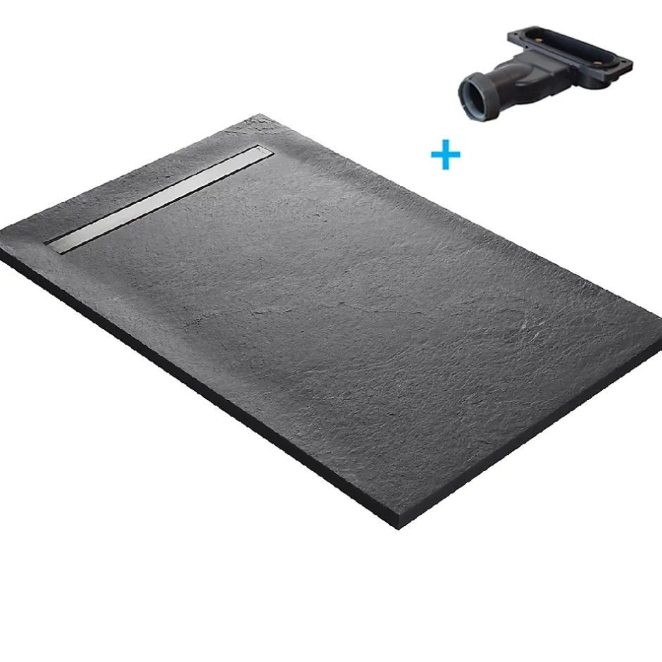 U-tile Receveur 180 x 90 cm HD en pierre naturelle gris caniveau excentré