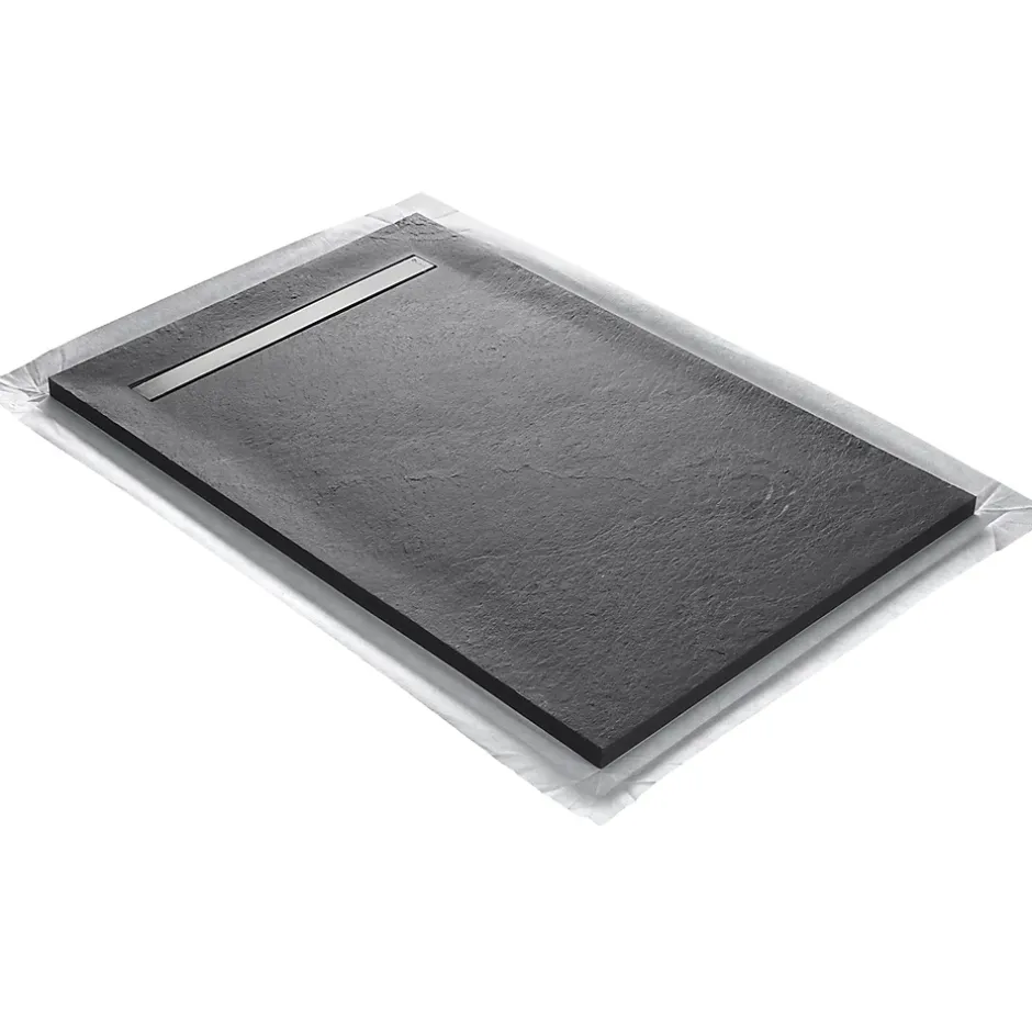 U-tile Receveur 180 x 90 cm HD en pierre naturelle gris caniveau excentré