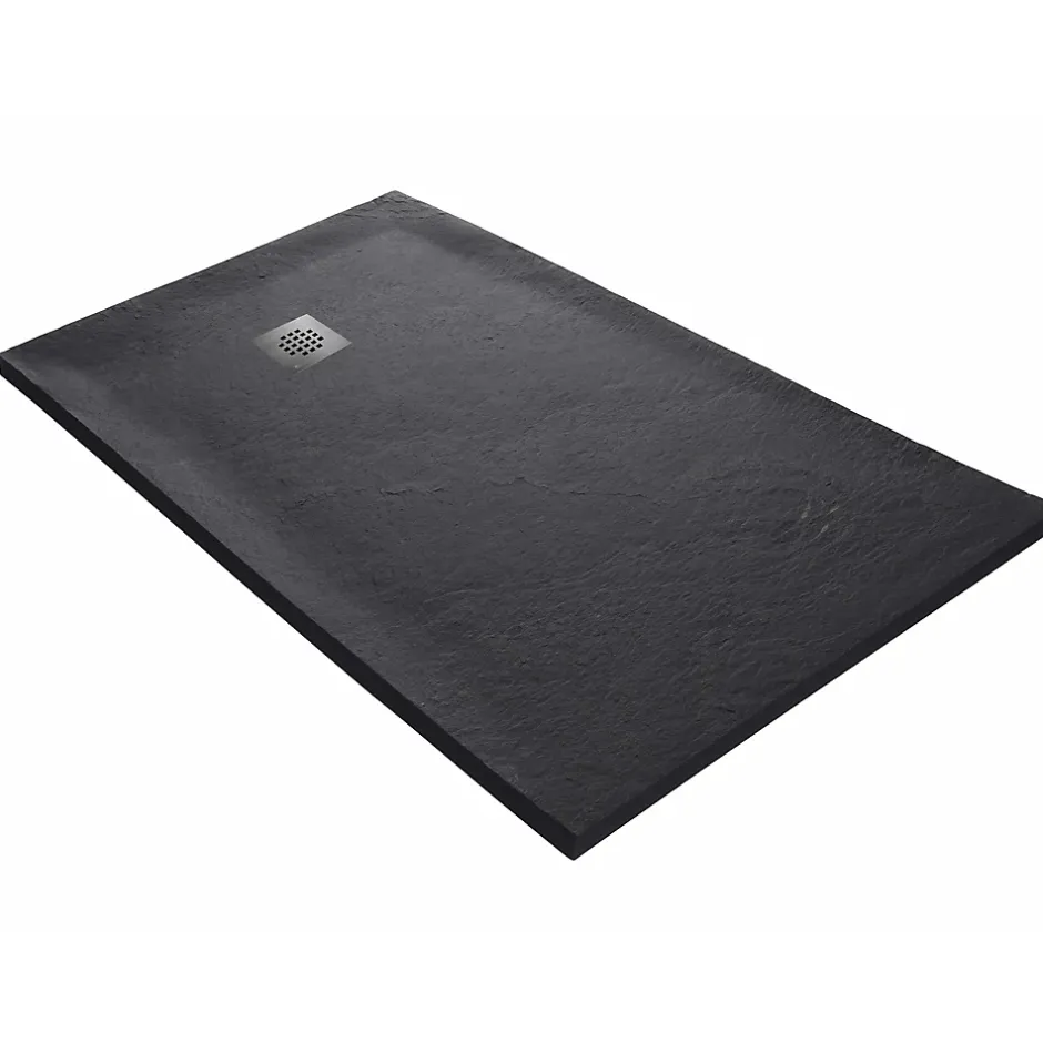 U-tile Receveur 150 x 100 cm HD en pierre naturelle gris grille excentrée