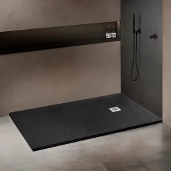 U-tile Receveur 150 x 100 cm HD en pierre naturelle gris grille excentrée