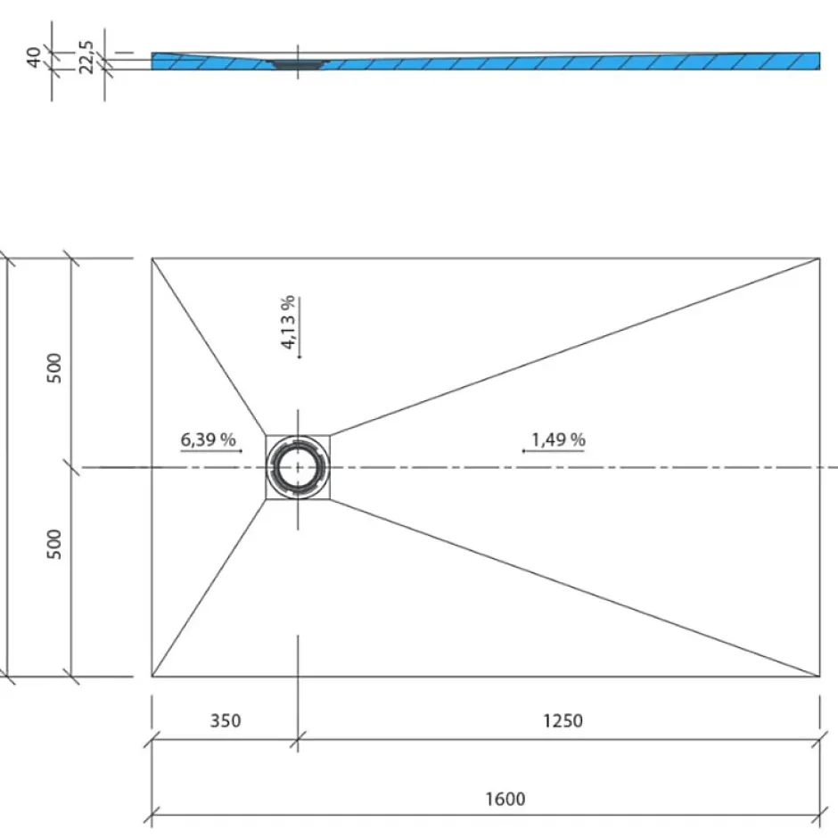 Wedi Receveur de douche à carreler 160 x 100 Fundo Primo rectangle écoulement excentré* Receveur De Douche