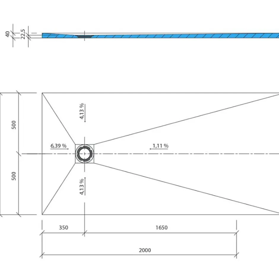 Wedi Receveur de douche à carreler 200 x 100 Fundo Primo rectangle écoulement excentré* Receveur De Douche