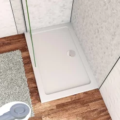 AICA Sanitaire Receveur de douche à l'italien 100x80cm H.3cm, blanc, Bac à douche extra-plat en résine, avec une bonde H.55mm Design ultra-mince