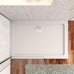 AICA Sanitaire Receveur de douche à l'italien 100x80cm H.3cm, blanc, Bac à douche extra-plat en résine, avec une bonde H.55mm Design ultra-mince