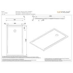 Sanindusa Receveur de douche à poser extra plat épaisseur 30mm céramique traditionnelle Stepin 140x80 blanc* Receveur De Douche