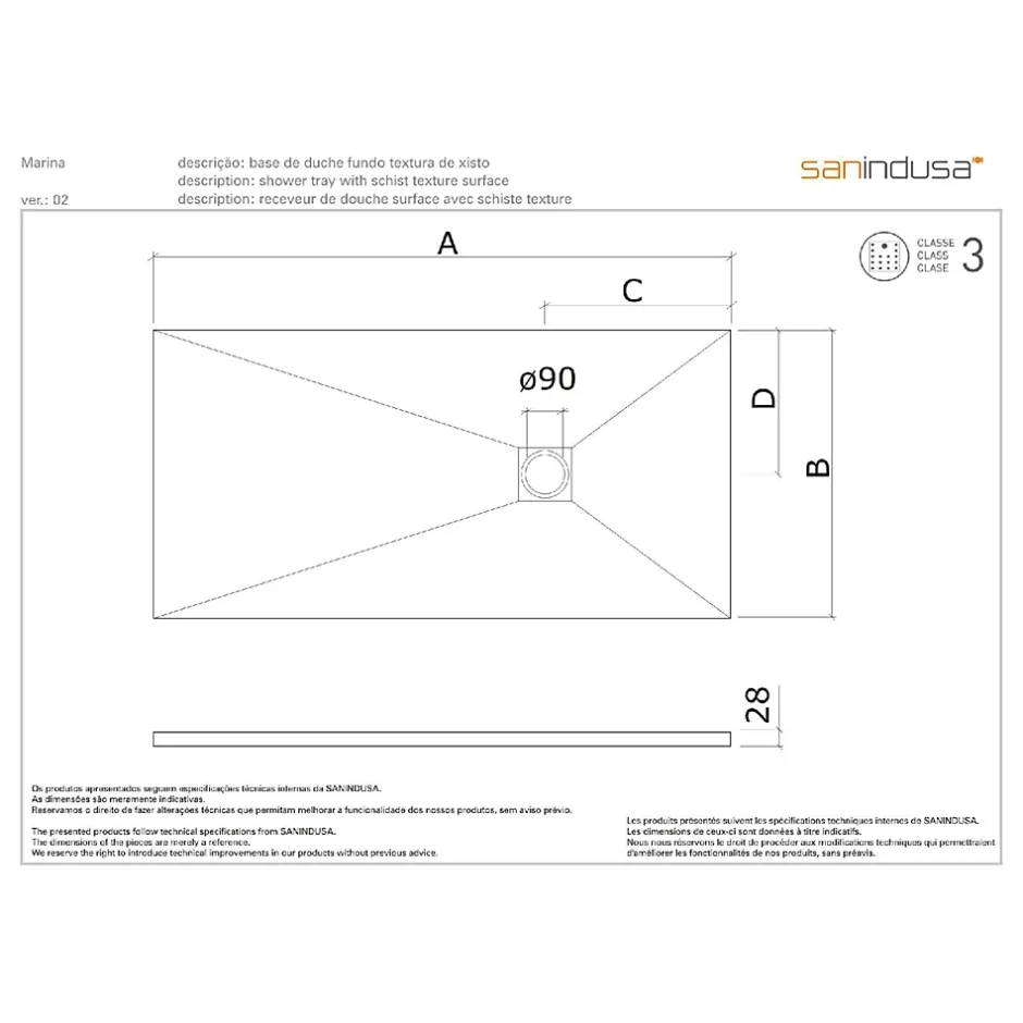 Sanindusa Receveur de douche à poser extra-plat épaisseur 28mm en pierre STONIT Marina 170x80 antidérapant classé C3 noir* Receveur De Douche