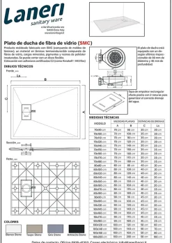 Laneri Receveur de douche SMC en fibre de verre effet pierre avec bonde inclus H. 2,6 cm 70 x 110 Blanche* Receveur De Douche