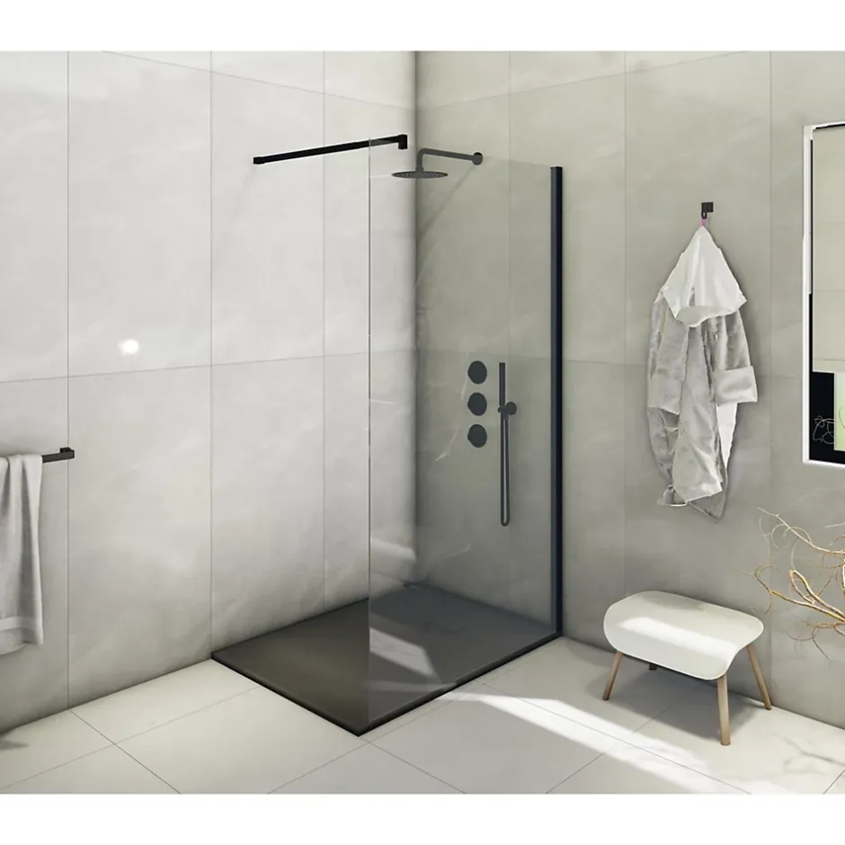 Laneri Receveur de douche SMC en fibre de verre effet pierre avec bonde inclus H. 2,6 cm 80 x 100 Noir* Receveur De Douche