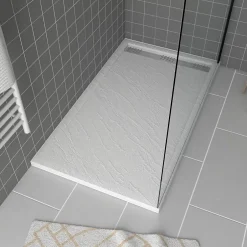 Galedo Receveur de douche 90 x 140 cm, acrylique blanc effet pierre, Pedra