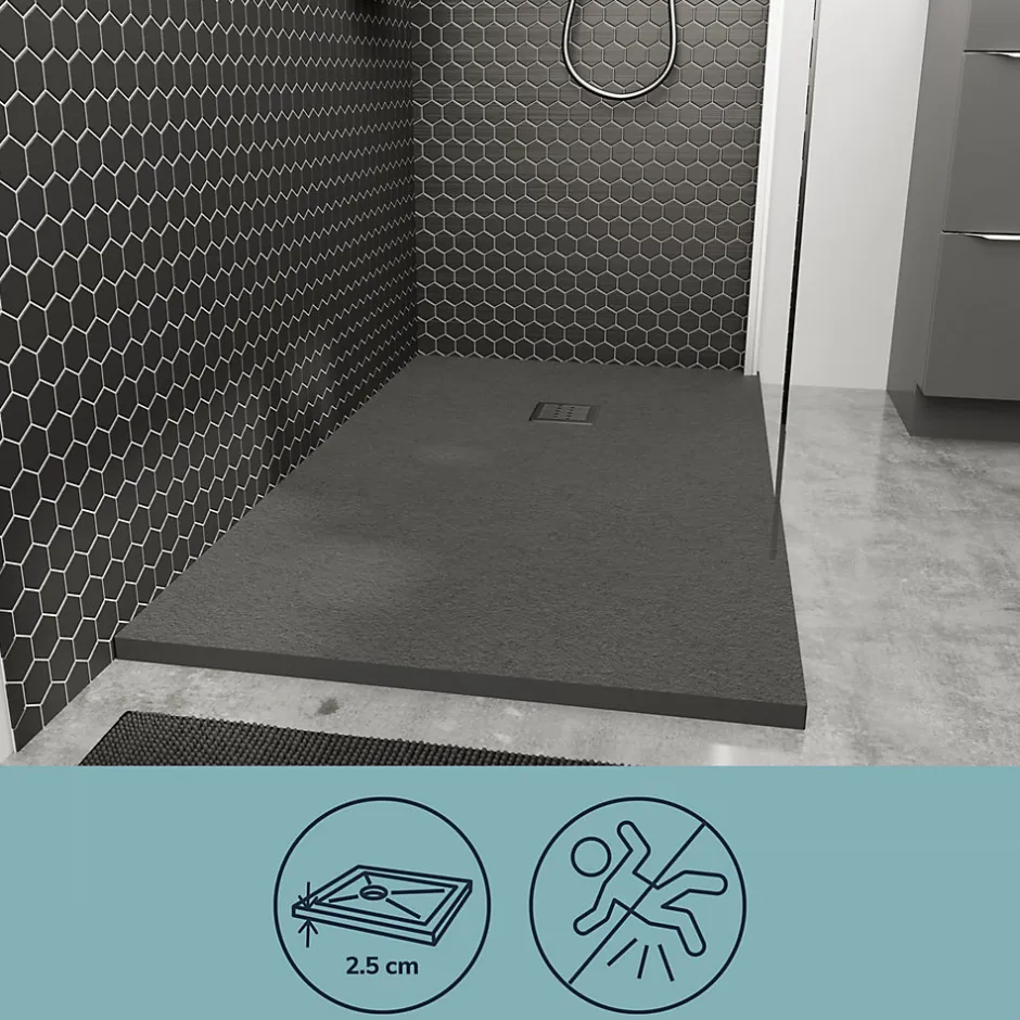 GoodHome Receveur de douche 80 x 120 cm, résine, gris, Douro* Receveur De Douche