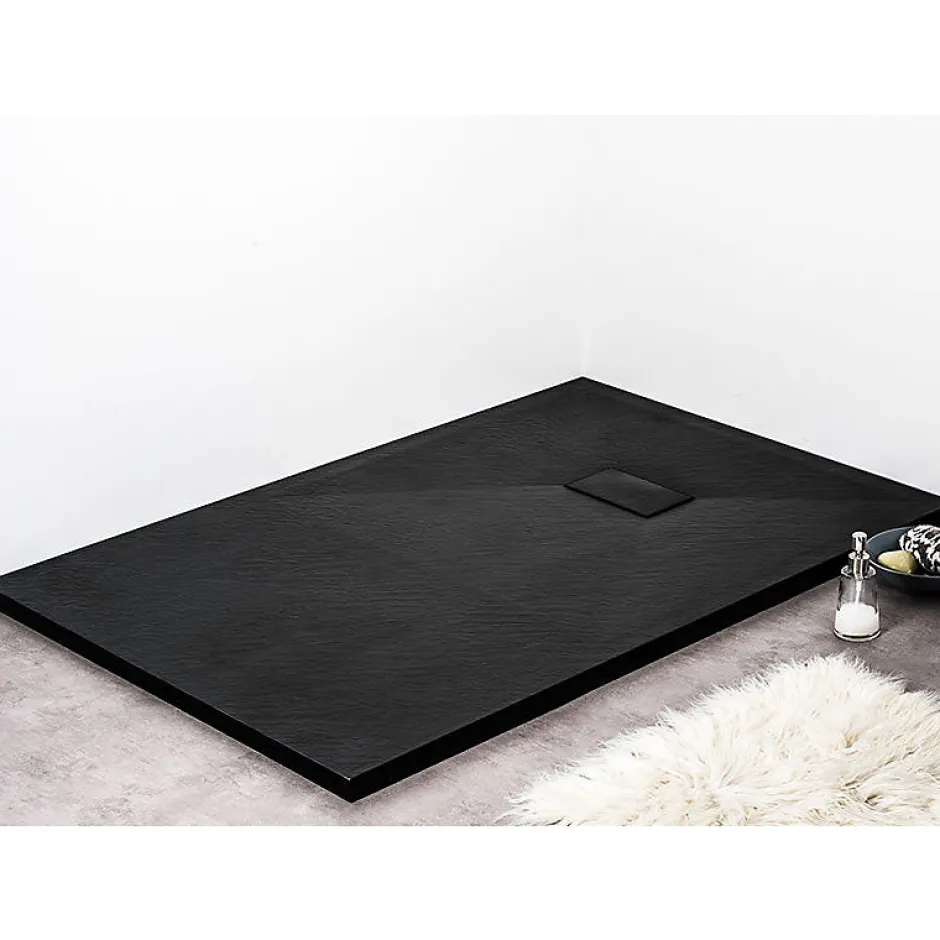 Stano Receveur de douche 80 x 100 cm extra plat noir PIATTO en SoliCast surface ardoisee* Receveur De Douche