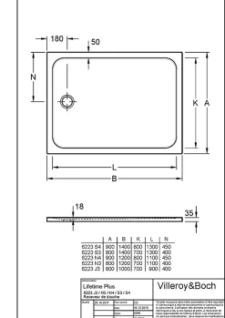 Villeroy & Boch Receveur de douche 80 x 140 cm en céramique, blanc, Slim