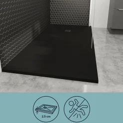GoodHome Receveur de douche 80 x 120 cm, résine, noir, Douro