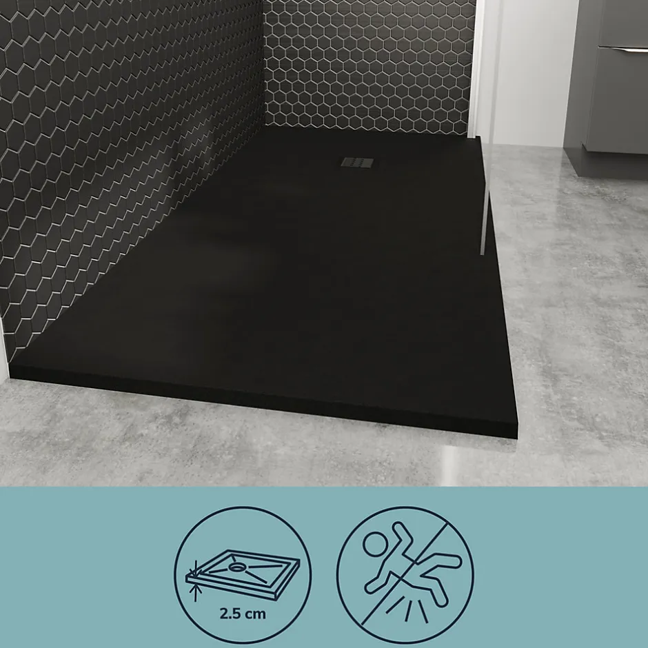 GoodHome Receveur de douche 80 x 120 cm, résine, noir, Douro