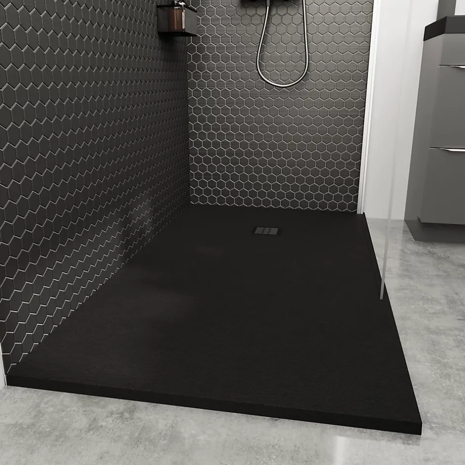 GoodHome Receveur de douche 90 x 160 cm, résine, noir, Douro