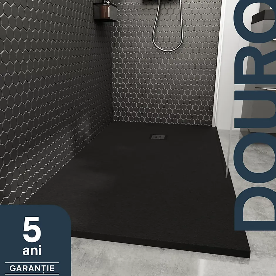 GoodHome Receveur de douche 90 x 160 cm, résine, noir, Douro