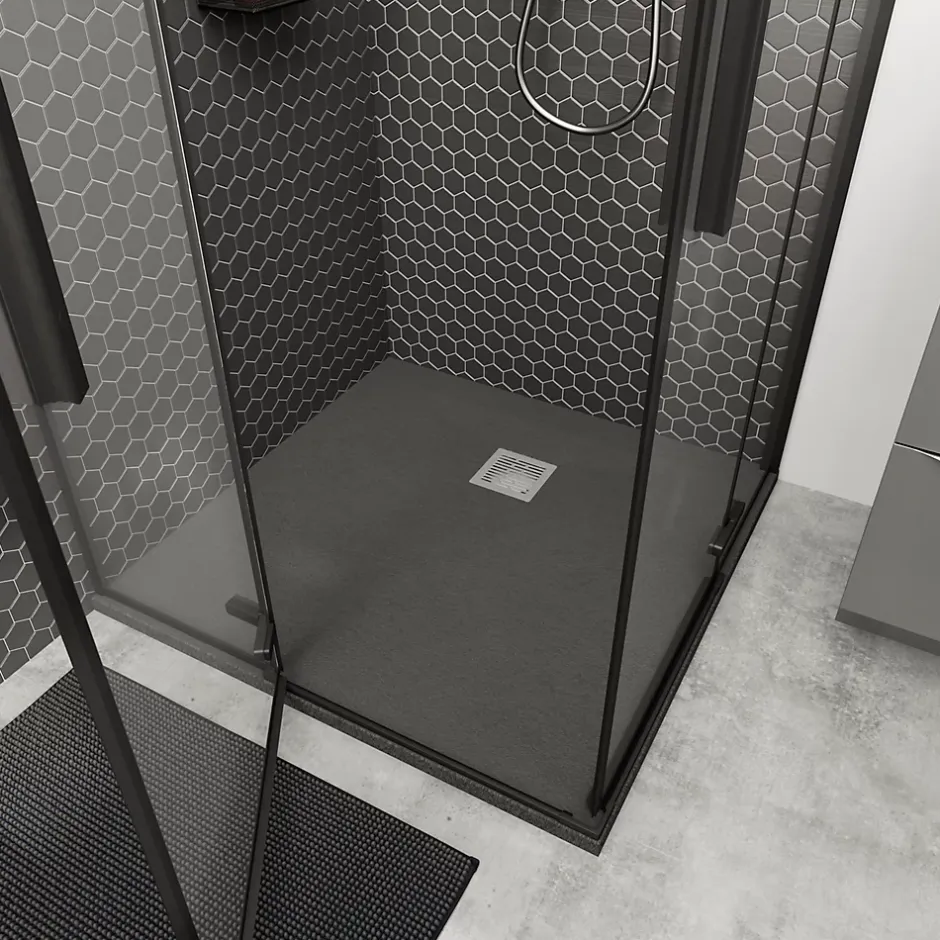 GoodHome Receveur de douche 90 x 90 cm, résine, gris, Douro