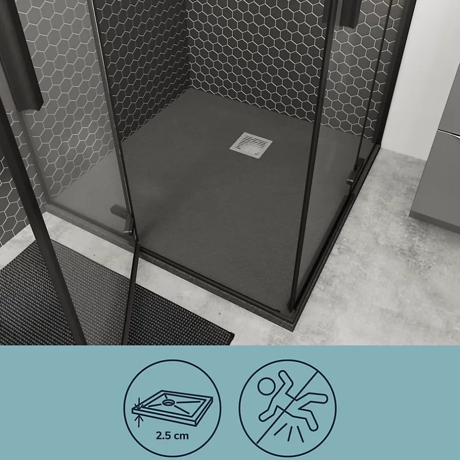 GoodHome Receveur de douche 90 x 90 cm, résine, gris, Douro