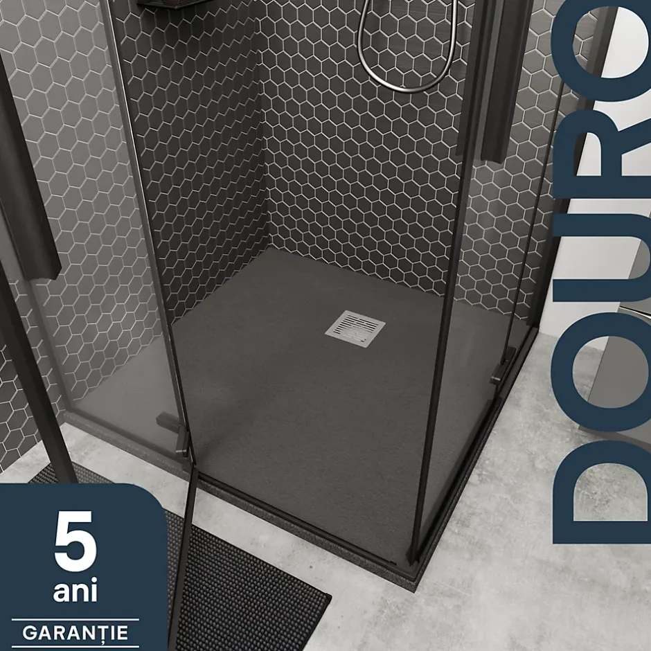 GoodHome Receveur de douche 90 x 90 cm, résine, gris, Douro