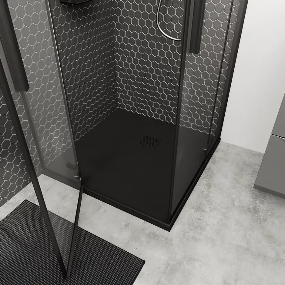 GoodHome Receveur de douche 80 x 80 cm, résine, noir, Douro