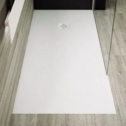 Stano Receveur de douche 100 x 150 cm extra plat PURE en resine surface ardoisee blanc Grille inox* Receveur De Douche