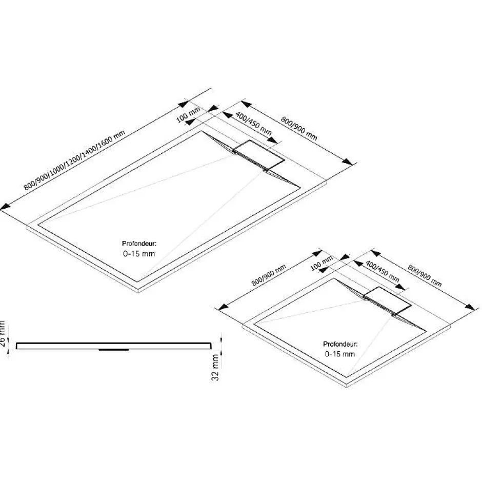 Schulte Receveur de douche 90 x 120 cm, effet pierre blanche,