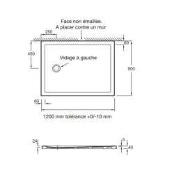 Jacob Delafon Receveur de douche 120 x 90 Gaspard extra-plat céramique bonde à gauche
