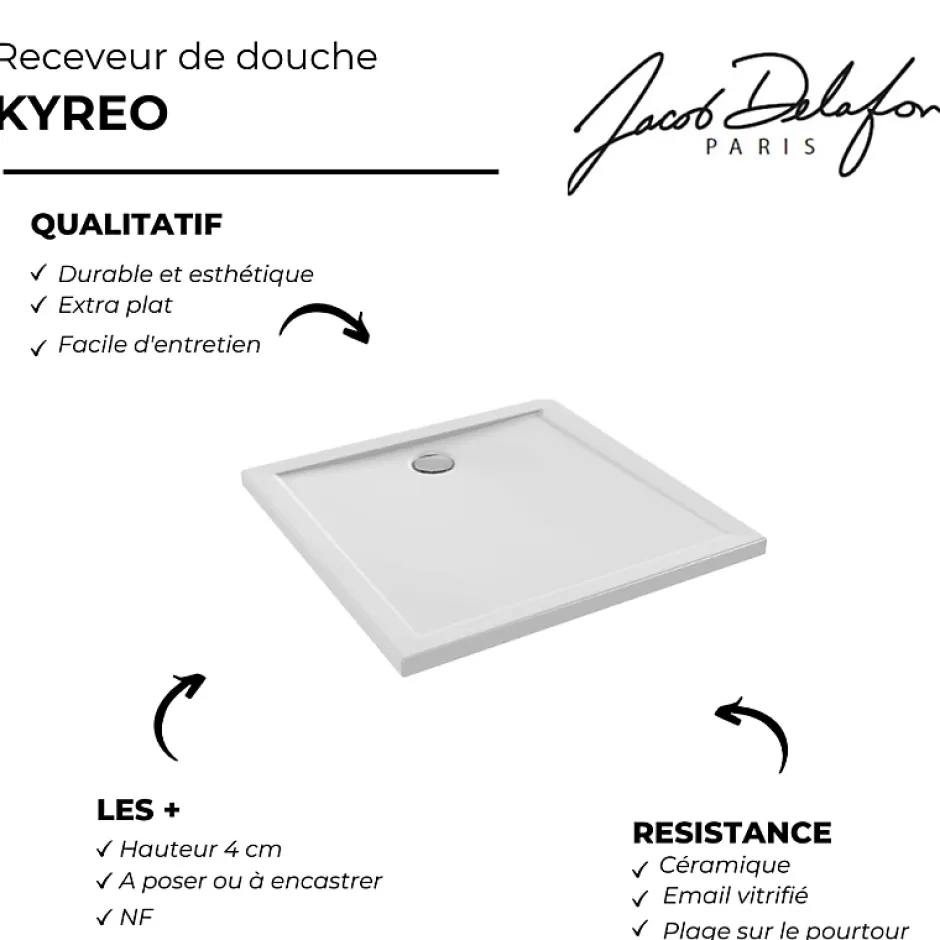 Jacob Delafon Receveur de douche 80 x 80 Kyreo ceramique carré blanc* Receveur De Douche
