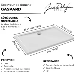 Jacob Delafon Receveur de douche 120 x 80 Gaspard extra-plat céramique* Receveur De Douche