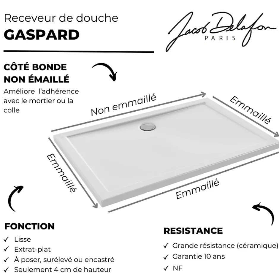 Jacob Delafon Receveur de douche 120 x 80 Gaspard extra-plat céramique* Receveur De Douche