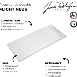 Jacob Delafon Receveur de douche antidérapant 160 x 90 Flight Neus acrylique rectangle blanc + bonde + capot