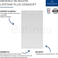 Villeroy & Boch Receveur de douche antidérapant 140 x 80 VILLEROY ET BOCH Lifetime Plus Cerasoft céramique blanc + Bonde chromé brossé* Receveur De Douche