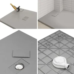 Saniverre Receveur de douche BAYA extra-plat aspect pierre gris 100 x 100 cm + bonde centrale* Receveur De Douche