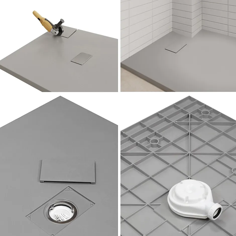 Saniverre Receveur de douche BAYA extra-plat aspect pierre gris 100 x 100 cm + bonde centrale* Receveur De Douche