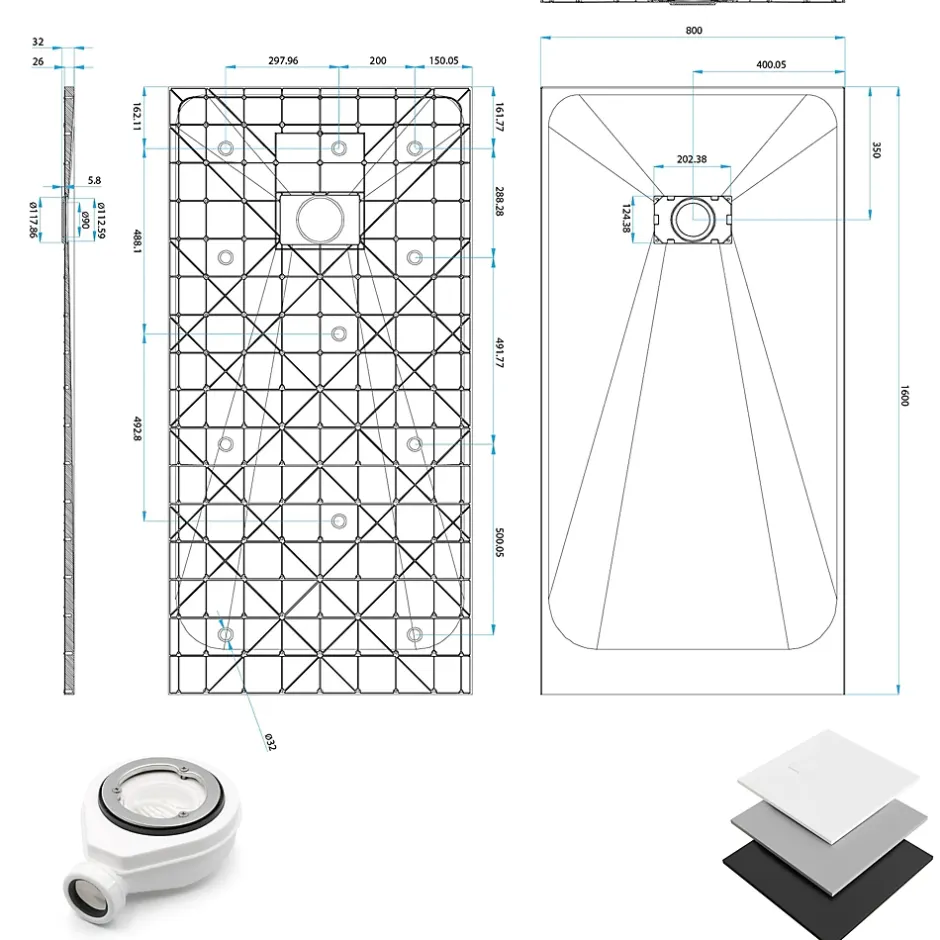 Saniverre Receveur de douche BAYA extra-plat aspect pierre noir 80 x 160 cm + bonde* Receveur De Douche
