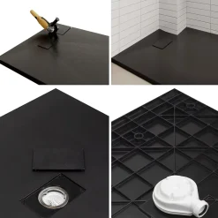 Saniverre Receveur de douche BAYA extra-plat aspect pierre noir 100 x 140 cm + bonde* Receveur De Douche