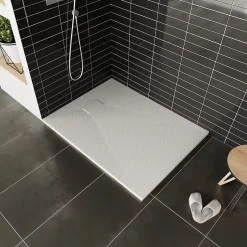 Saniverre Receveur de douche BAYA extra-plat aspect pierre blanc 80 x 160 cm + bonde* Receveur De Douche