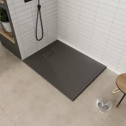 Saniverre Receveur de douche BAYA extra-plat aspect pierre noir 90 x 160 cm + bonde* Receveur De Douche