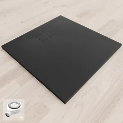 Saniverre Receveur de douche BAYA extra-plat aspect pierre noir 90 x 90 cm + bonde