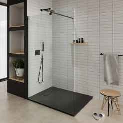 Saniverre Receveur de douche BAYA extra-plat aspect pierre noir 90 x 90 cm + bonde