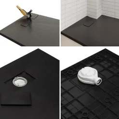Saniverre Receveur de douche BAYA extra-plat aspect pierre noir 90 x 90 cm + bonde