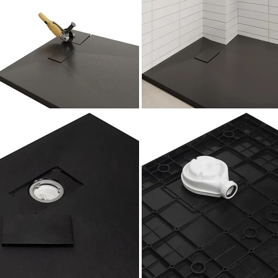 Saniverre Receveur de douche BAYA extra-plat aspect pierre noir 90 x 90 cm + bonde
