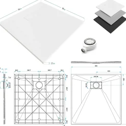 Saniverre Receveur de douche BAYA extra-plat aspect pierre noir 90 x 90 cm + bonde