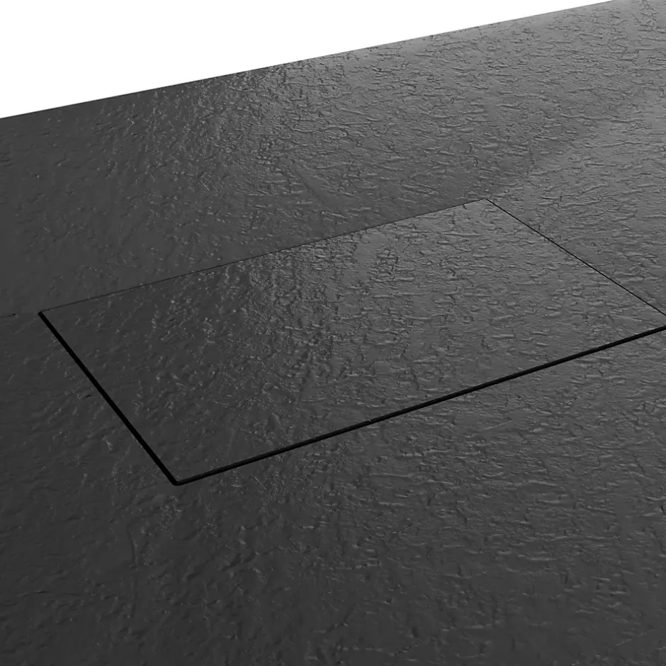 Saniverre Receveur de douche BAYA extra-plat aspect pierre noir 90 x 90 cm + bonde