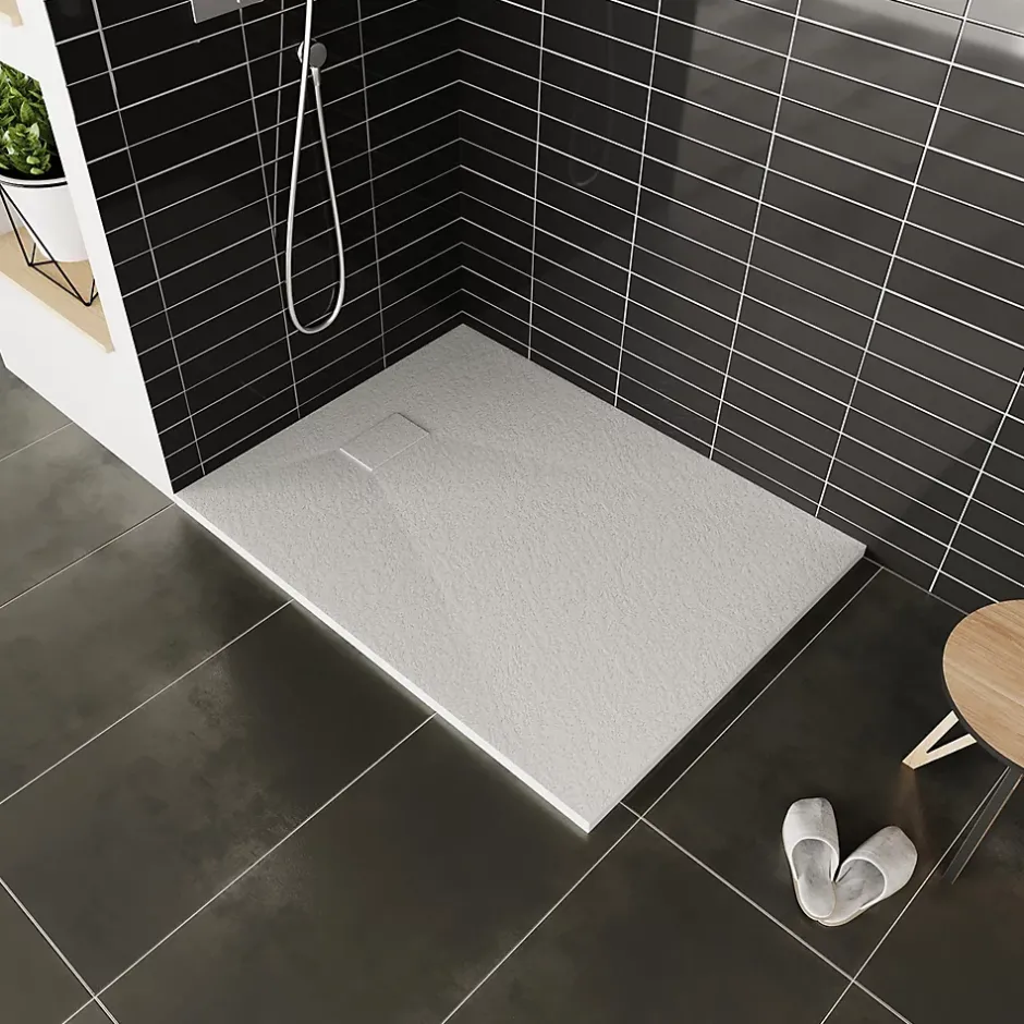 Saniverre Receveur de douche BAYA extra-plat aspect pierre blanc 90 x 160 cm + bonde