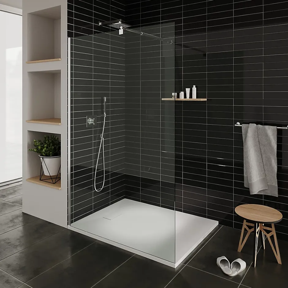 Saniverre Receveur de douche BAYA extra-plat aspect pierre blanc 90 x 160 cm + bonde