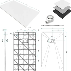 Saniverre Receveur de douche BAYA extra-plat aspect pierre blanc 90 x 160 cm + bonde