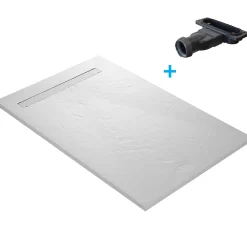 U-tile Receveur de douche blanc 120 x 80 cm en résine aspect ardoise - grille caniveau* Receveur De Douche