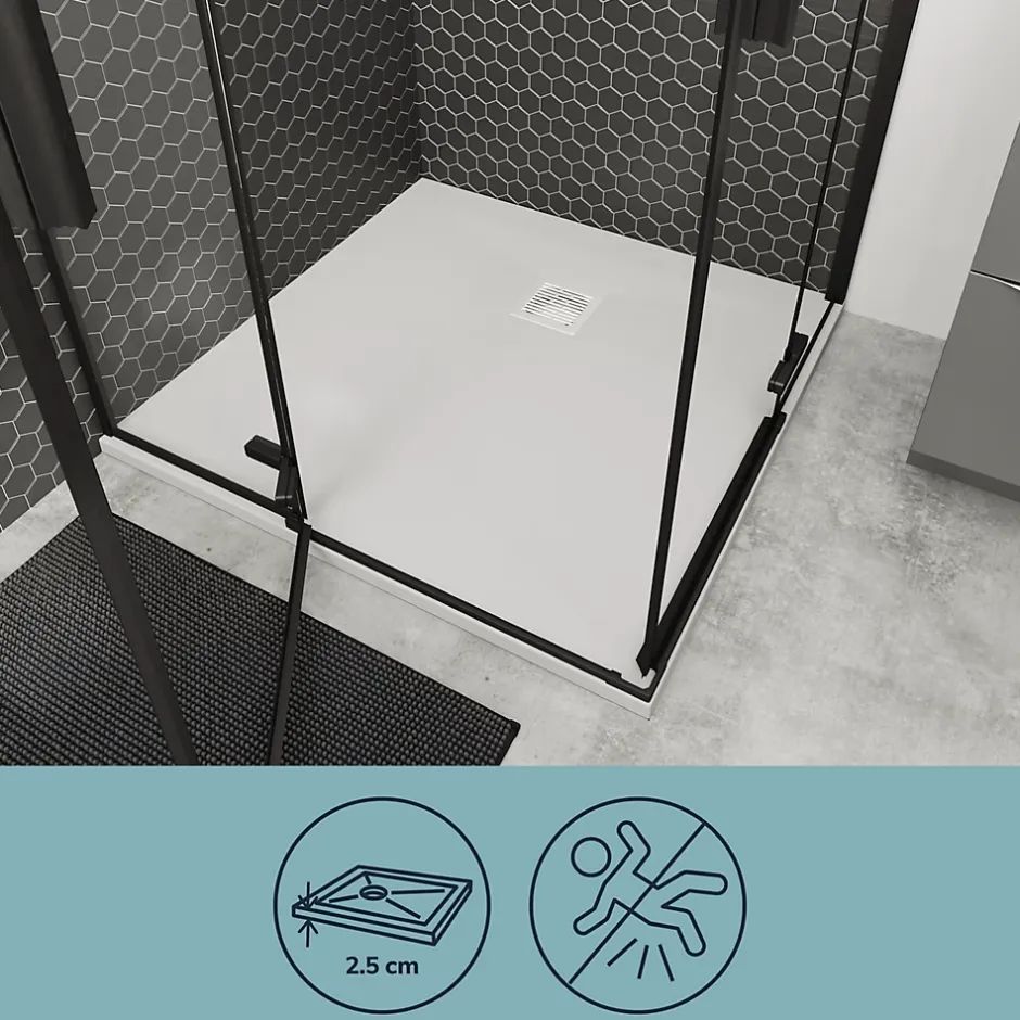 GoodHome Receveur de douche blanc en résine L.90 x l.90 cm, Douro* Receveur De Douche