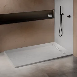 U-tile Receveur de douche blanc 150 x 100 cm haute densité aspect ardoise - grille caniveau